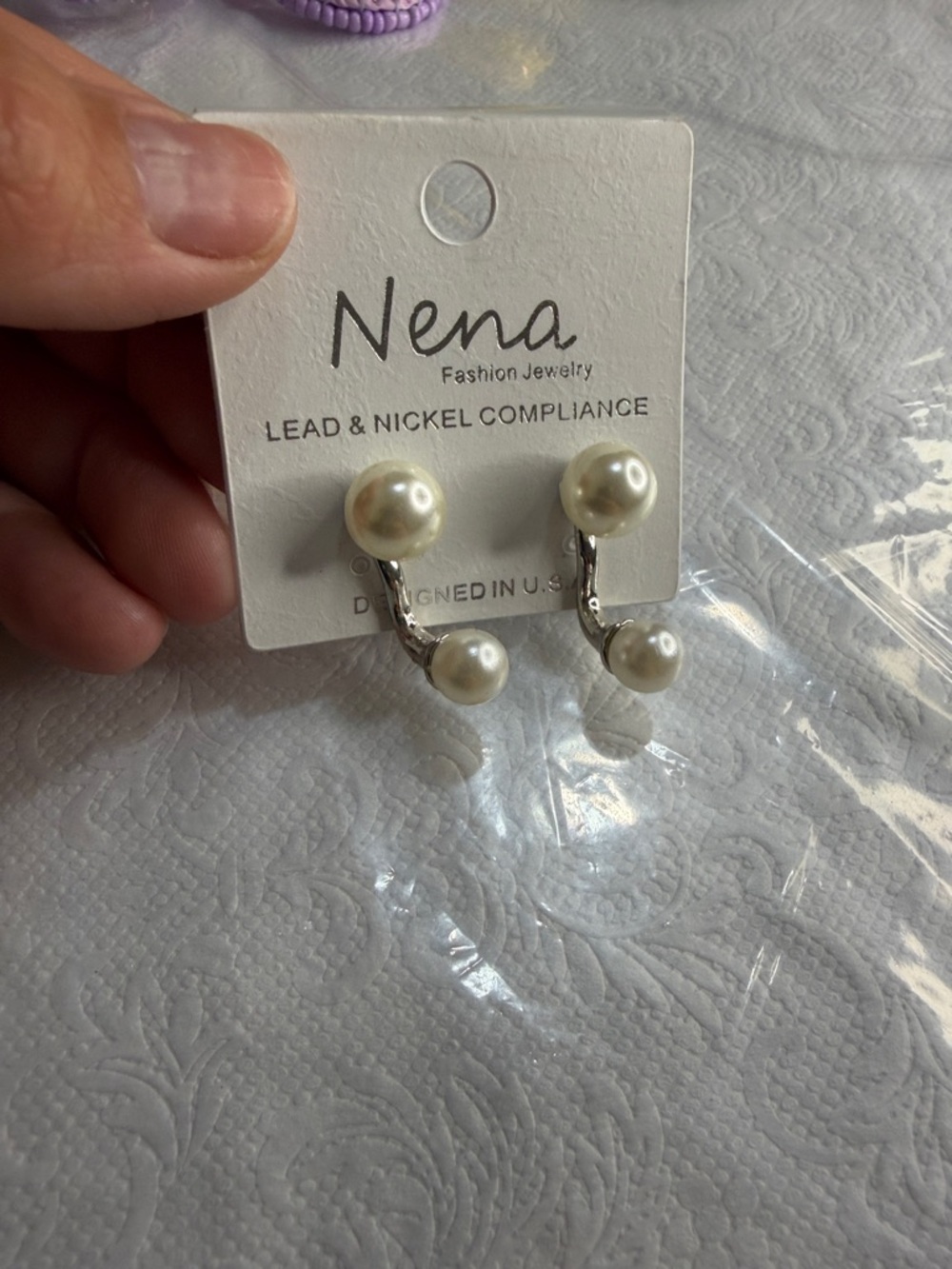 Pearl Double-Stud Earrings in White